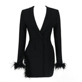 Eline Pearl White Feather Trim Blazer Mini Dress