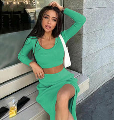 Natalie Ribbed Knit Crop Top and Midi Skirt Set