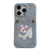 Dog Embroidered Denim iPhone Case