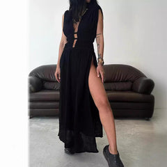 Samantha Linen Blend Hollow-Out Dress