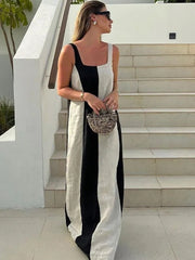 Malika Color Block Linen Maxi Dress