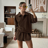 Autumn And Winter Leisure Top Shorts Polo Shirt Suit