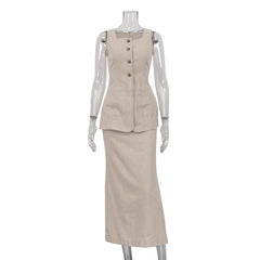 Women's Sleeveless Waistcoat Vest Skirt Suit