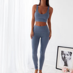 Seamless Ribbed Sports Bra- Blue