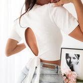 Back Tie Sweater Top - White