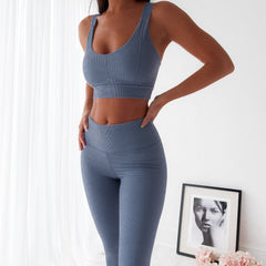 Seamless Ribbed Sports Bra- Blue