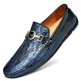 Genuine Leather Snake Pattern Slip-Ons