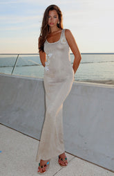 Marine Mist Sequin Knit Maxi Dress Champagne