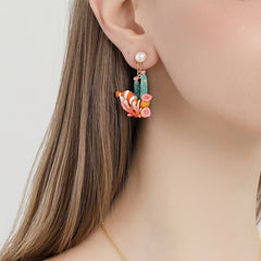 18K Ocean Clown Fish Enamel Earrings