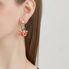 18K Ocean Clown Fish Enamel Earrings