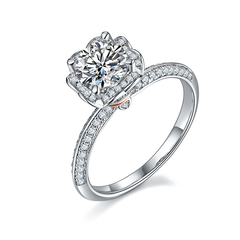 DEDEJILL Love's Bouquet Pave S925 Silver Platinum-Plated Moissanite Women's Ring - 1ct D Grade