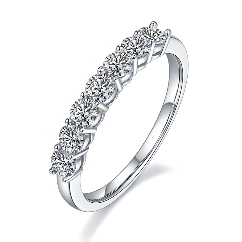 DEDEJILL Seven Stars S925 Silver Platinum-Plated Moissanite Ring - 0.7ct