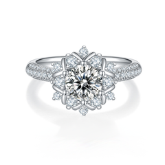 DEDEJILL Phoenix Flower Sterling Silver Plated Platinum Round Cut Moissanite Ring-1ct D Grade