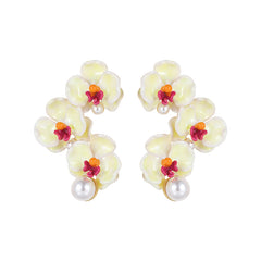 Multi Butterfly Orchids Pearl Long Earrings