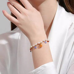 18K Flower Pearl Fruit & Enamel Spirit Bracelet