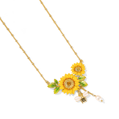 18K Light Luxury Bees Sunflowers Sweet Flowers Enamel Necklace