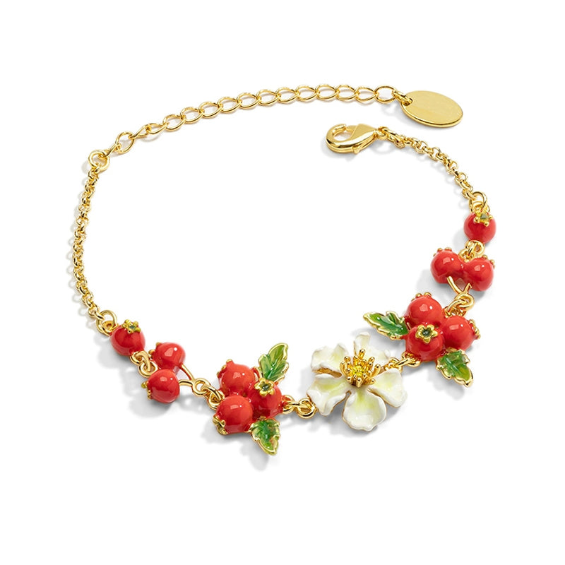 18k Hawthorn Enamel Bracelet With Multiple Flowers