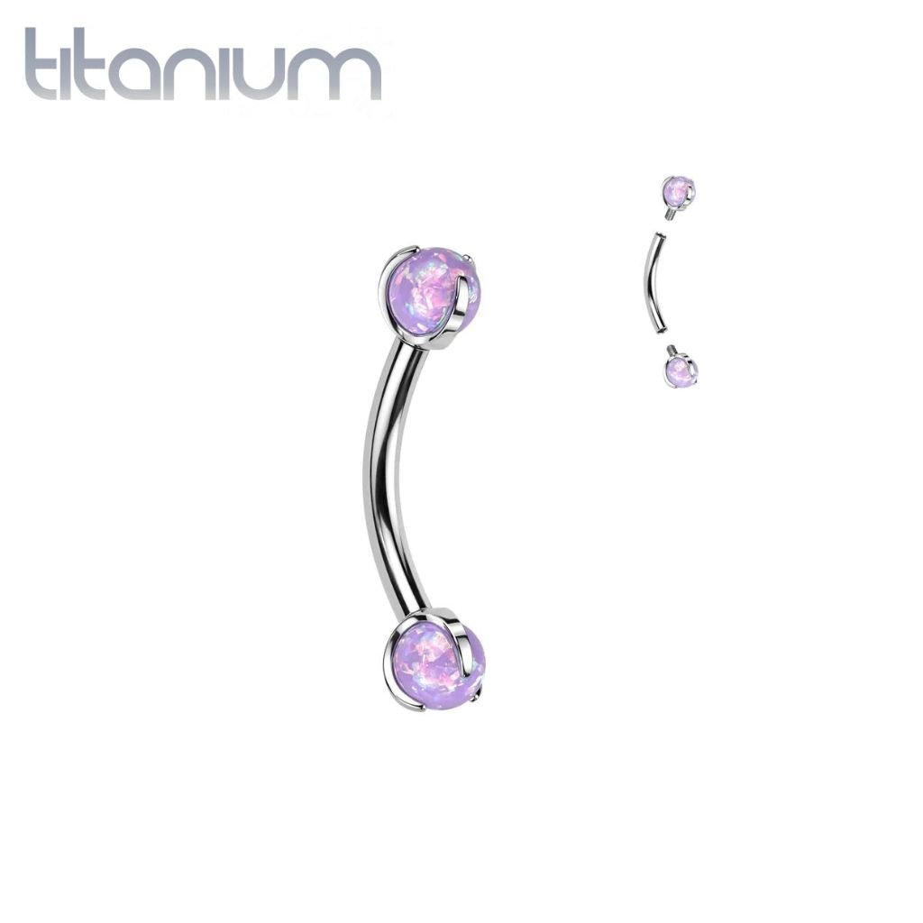 Implant Grade Titanium Purple Opal Internally Threaded Curved Barbell
