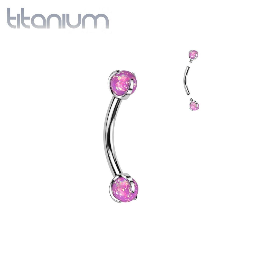 Implant Grade Titanium Pink Opal Internally Threaded Curved Barbell