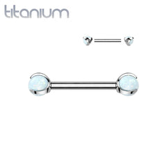 Implant Grade Titanium White Opal Internally Threaded Nipple Ring Straight Barbell