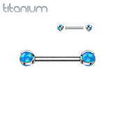 Implant Grade Titanium Blue Opal Internally Threaded Nipple Ring Straight Barbell