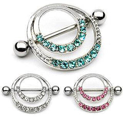 14ga 316L Surgical Steel Double Hoop Circle Multi Gem Nipple Shield Barbell