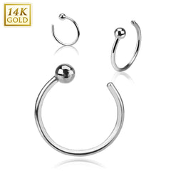 14KT Solid White Gold Ball Nose Hoop Ring
