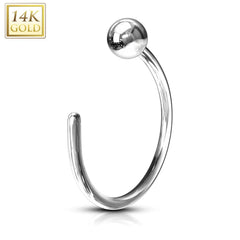 14KT Solid White Gold Ball Nose Hoop Ring