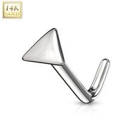 14KT Solid White Gold Flat Triangle Top L Shape Nose Ring Stud