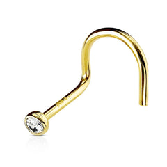 14KT Solid Yellow Gold 2mm Bezel CZ Nose Ring Stud