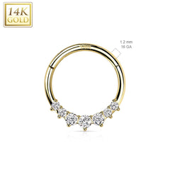 14KT Yellow Gold Dainty White Opal Hinged Septum Clicker Hoop