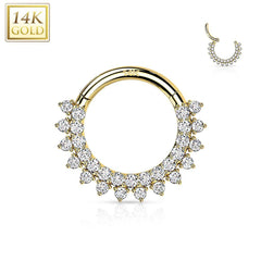 14KT Yellow Gold Double Layer Pave White CZ Hinged Septum Clicker Hoop