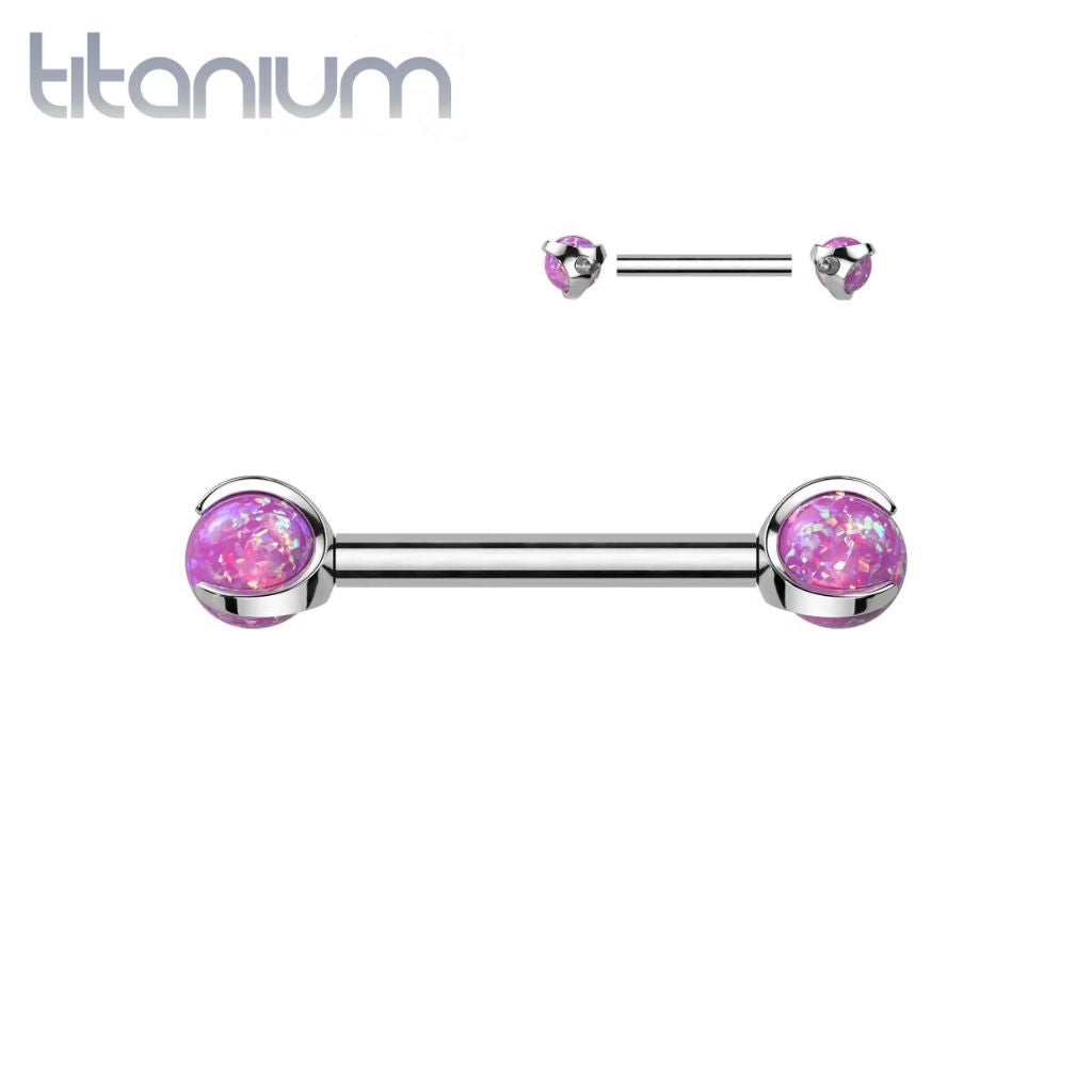 Implant Grade Titanium Pink Opal Internally Threaded Nipple Ring Straight Barbell