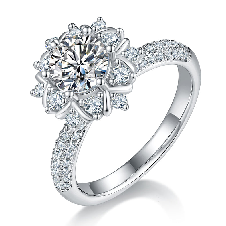 Phoenix Flower S925 Silver Plated White Gold Moissanite Ring-1ct D Grade