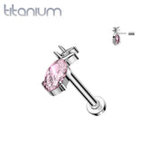 Implant Grade Titanium Pink CZ Gem Pineapple Threadless Push In Labret