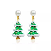 18K Christmas Tree Snowman Moose Pearl and Enamel Stud Earrings🎄🦌