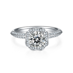DEDEJILL Love's Bouquet Pave S925 Silver Platinum-Plated Moissanite Women's Ring - 1ct D Grade