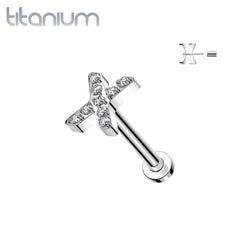 Implant Grade Titanium White CZ Pave "X" Threadless Push In Labret