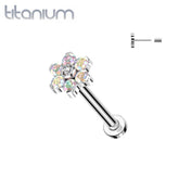 Implant Grade Titanium Threadless Push In Tragus/Cartilage Aurora Borealis CZ Flower With Flat Back