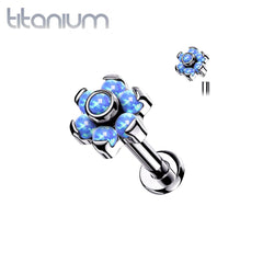 Implant Grade Titanium Blue Opal Flower Internally Threaded Flat Back Labret