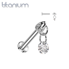 Implant Grade Titanium Internally Threaded White CZ Dangle Flat Back Labret