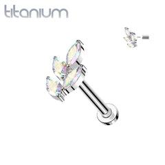 Implant Grade Titanium Large AB CZ Marquise Leaf Threadless Push In Labret