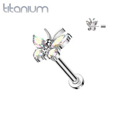 Implant Grade Titanium Large Aurora Borealis CZ Gem Butterfly Threadless Push In Labret