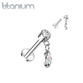 Implant Grade Titanium White CZ Marquise Gem Dangle Flat Back Labret