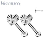 Pair of Implant Grade Titanium Dainty Ridged Heart Threadless Push In Earrings With Flat Back