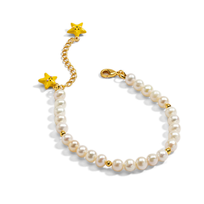18K Lovely Wish Lucky Star Enameled Pearl Bracelet