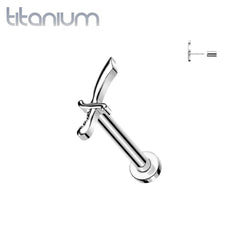 Implant Grade Titanium Threadless Push In Dainty Sword Dagger Top Labret With Flat Back