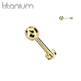 Implant Grade Titanium Gold PVD Threadless Push In Glitter Ball Top Labret With Flat Back