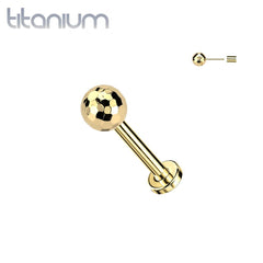 Implant Grade Titanium Gold PVD Threadless Push In Glitter Ball Top Labret With Flat Back
