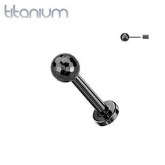 Implant Grade Titanium Black PVD Threadless Push In Glitter Ball Top Labret With Flat Back